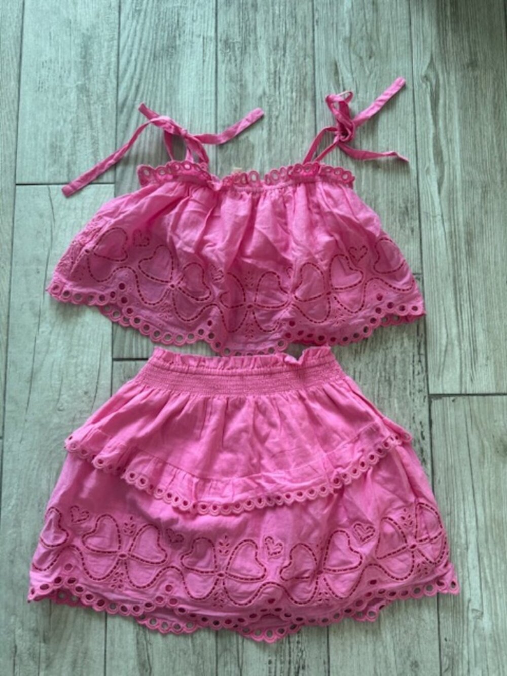 LOVESHACKFANCY Kids Girls Bubblegum Eyelet Pink Set 8/9Y